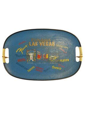 Vintage Las Vegas Souvenir Serving Tray Mid Century Casino Flamingo Caesars Pala